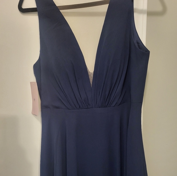 Anthropologie BHLDN /Jenny Yoo Ryan Illusion V Neck Maxi Dress Size 8 Navy Blue - Picture 7 of 14